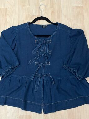 Velvet Heart Women’s Navy Chambray Tie-Front Peplum Top Size XL